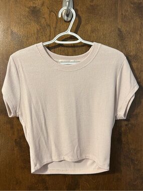 Ocean Drive Ribbed Short Sleeve Crop Top - Light Blush
